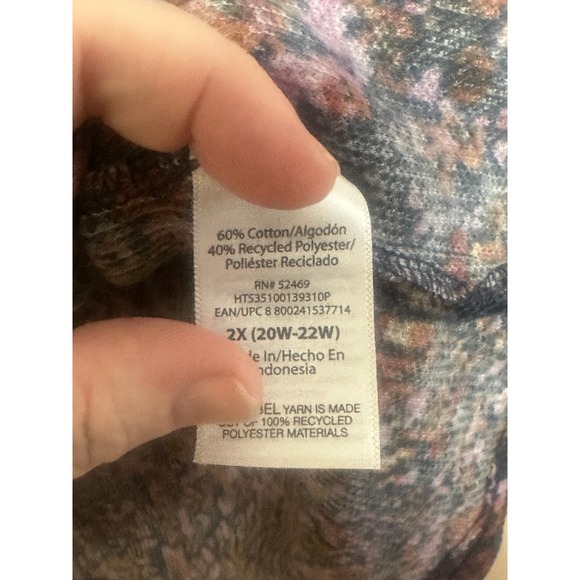 Terra & Sky Women's Plus Size 2X Navy Floral Print Long Sleeve Henley Top - Picture 3 of 4